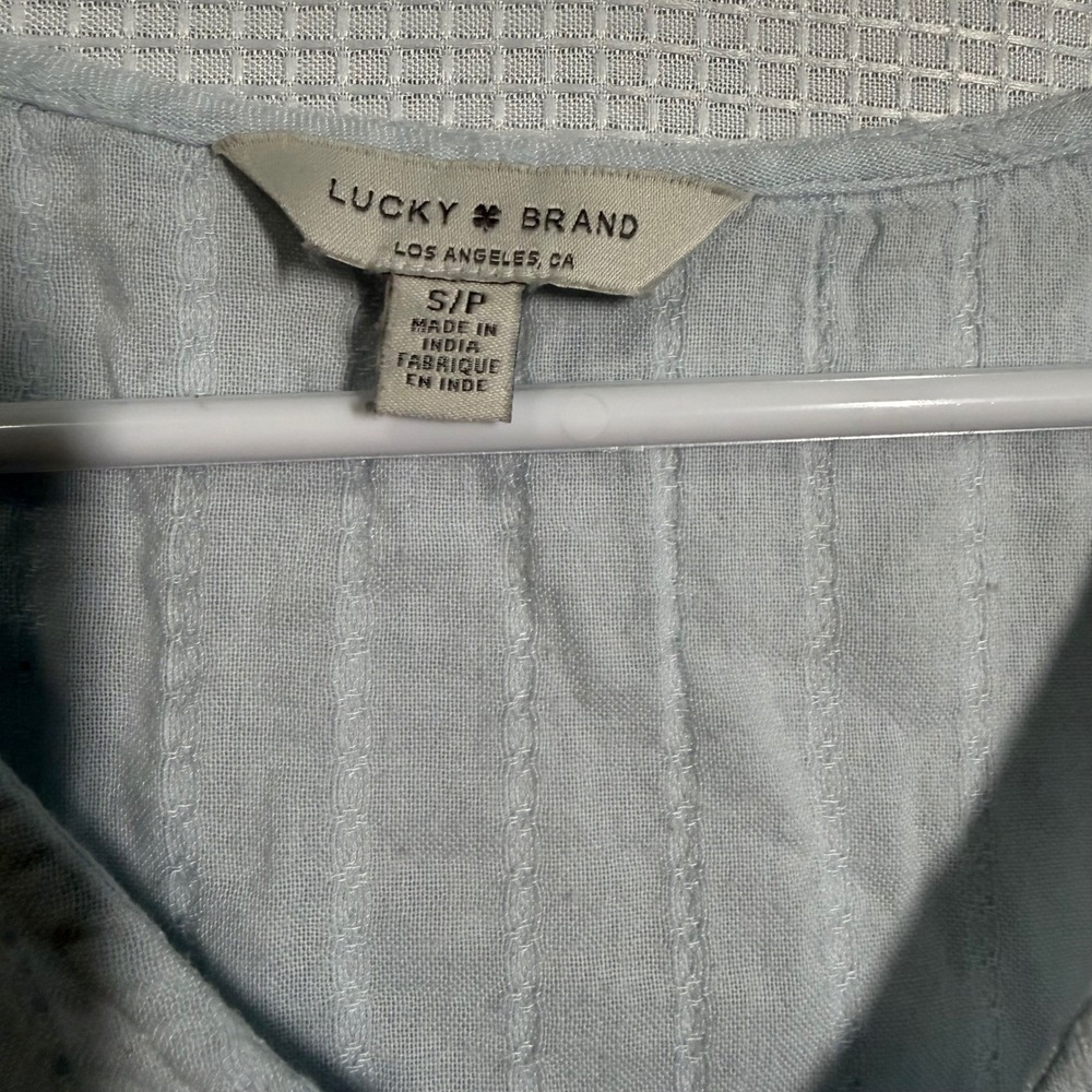 Lucky Brand Babydoll Top Womens Small Light Blue Striped Peplum V-Neck - Picture 3 of 3